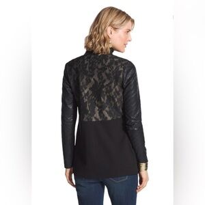 Chico's Faux Leather & Lace Jacket in Black & Cream that Combines Edgy & Romance